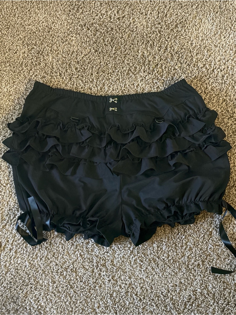 Women's Black Ruffle shorts with Ribbon Accents